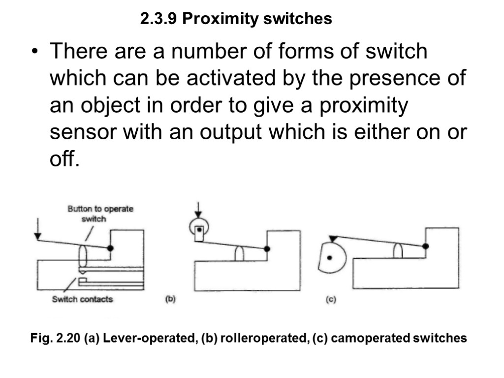 2.3.9 Proximity switches There are a number of forms of switch which can be